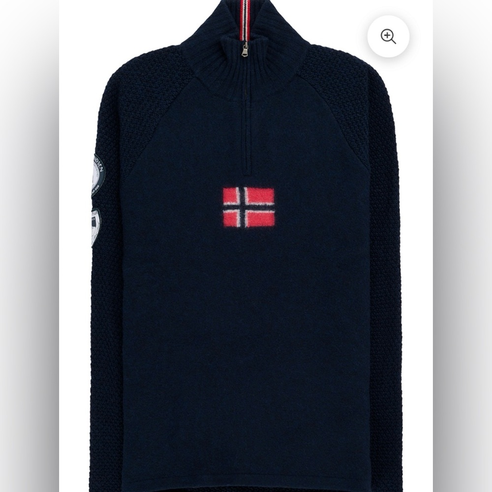Amundsen Mens Large Navy Norwegian Ski Sweater Merino Wool.